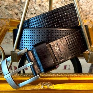 Fossil Black Perforated Leather Belt